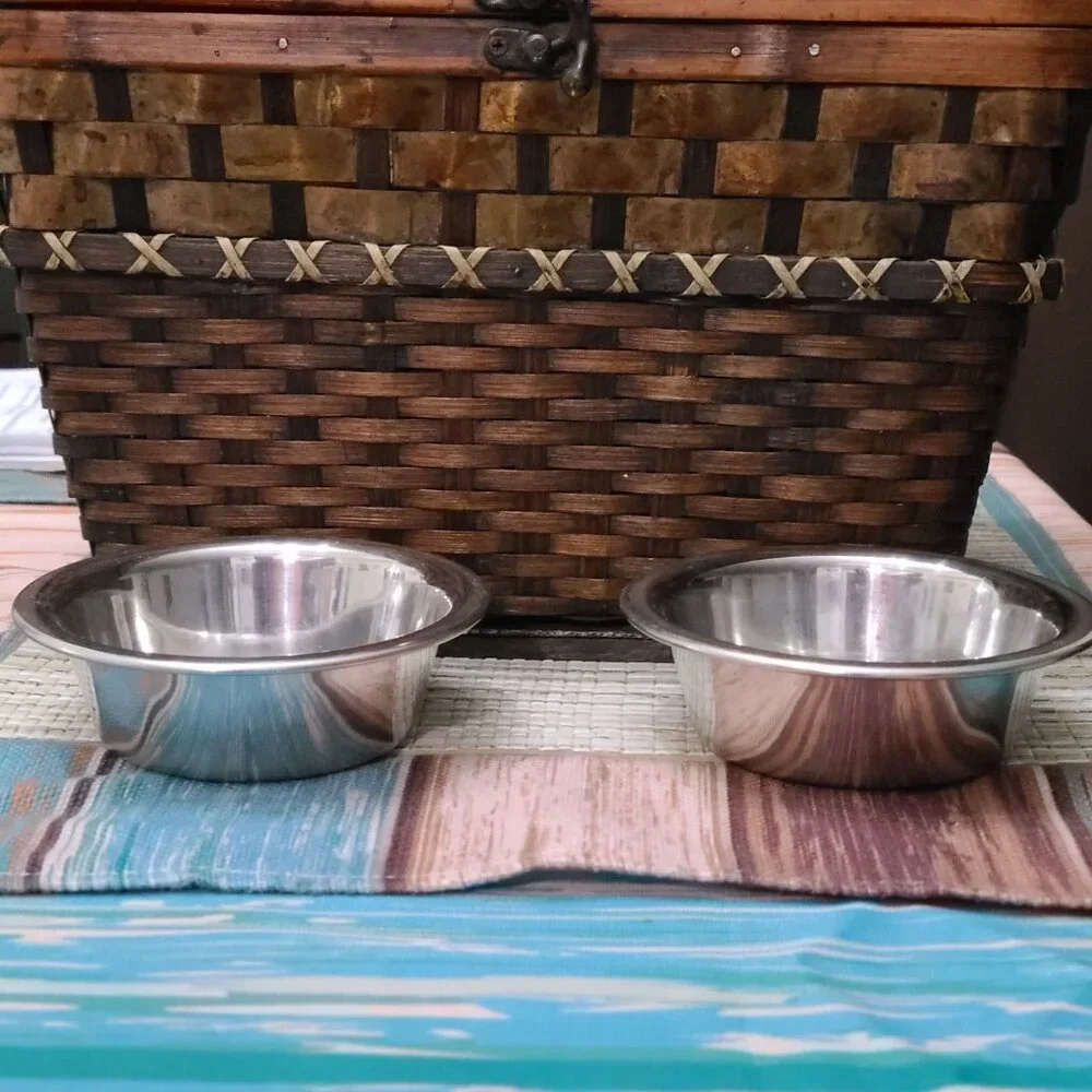 Elevated Stainless Steel Cat Food Water Bowls Wrought Iron Outlined Bowl Holder
